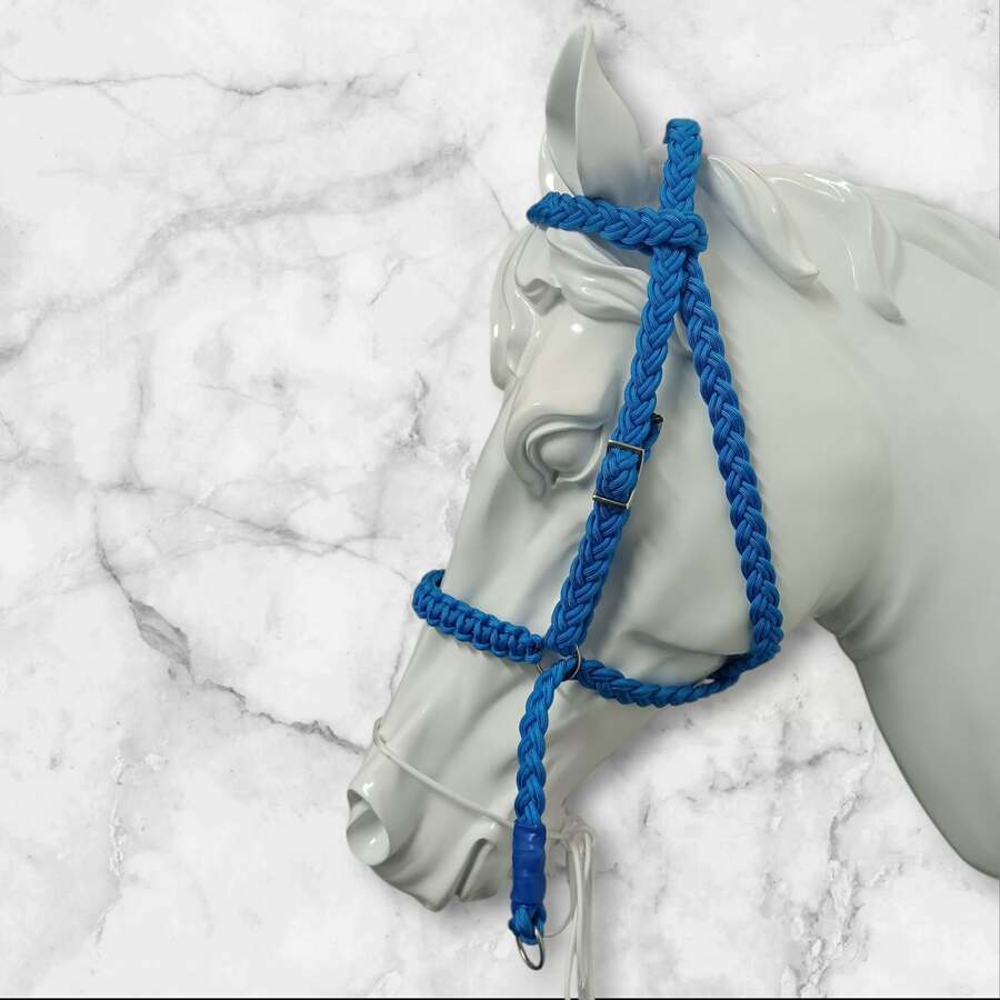Small pony size braided cross under bitless bridle
