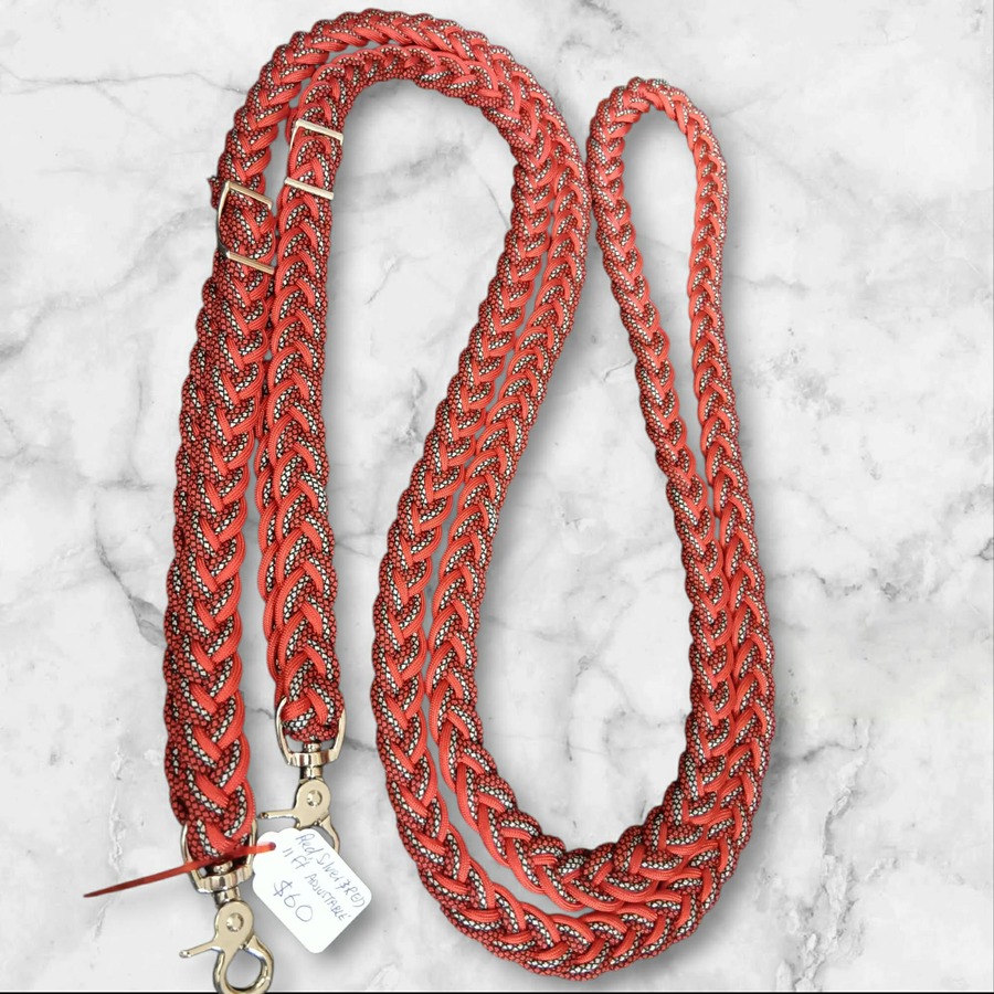 11ft adjustable reins red black n silver
