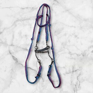Premium Horse Headstall – Durable and Comfortable Fit , Pink & Reflective Blue size cob/full