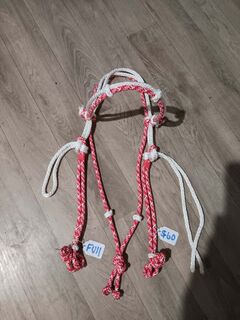 Full size red and white rope bridle