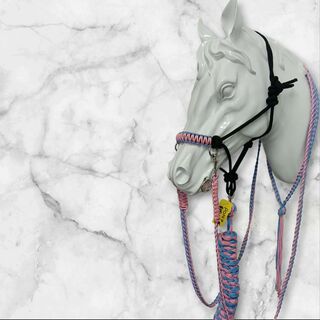 Pony size matching set sidepull halter ,reins neckrope and 12ft leadrope